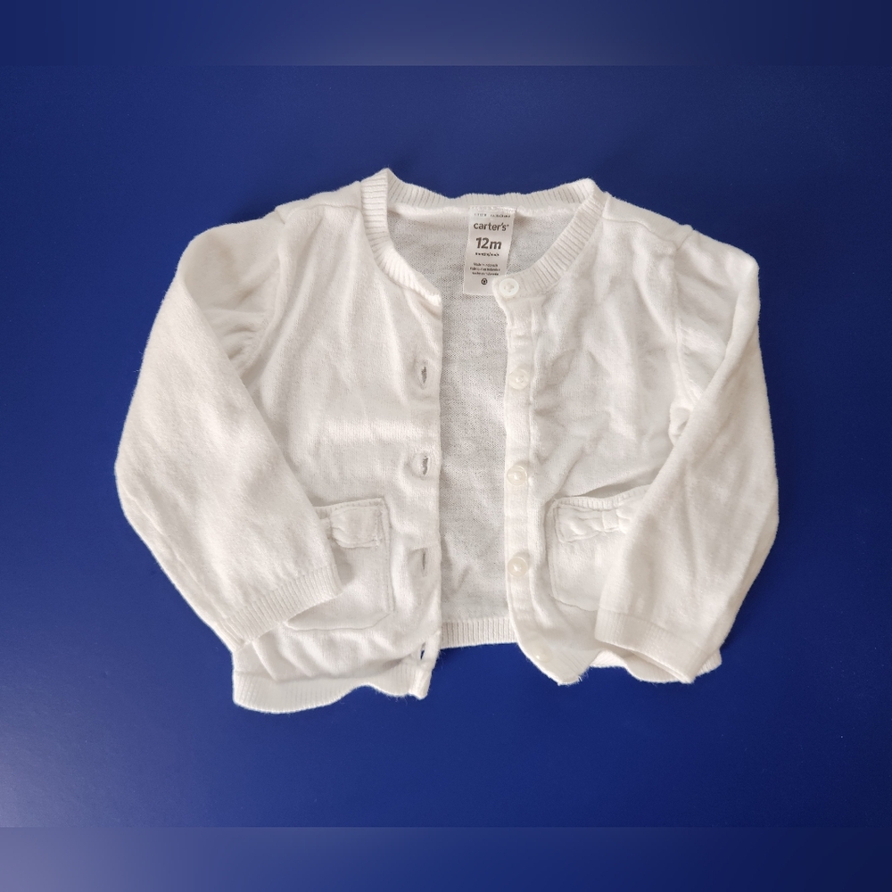 Carter's 12mo White Cardigan with Bow Pockets